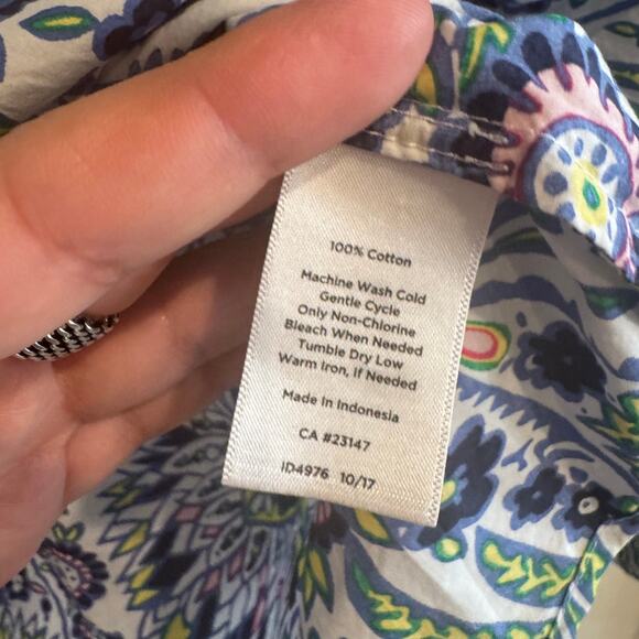 Talbots Floral Top Blue Ruffled Mandarin Collar Button Front Long Sleeve Sz 1X - Picture 4 of 5